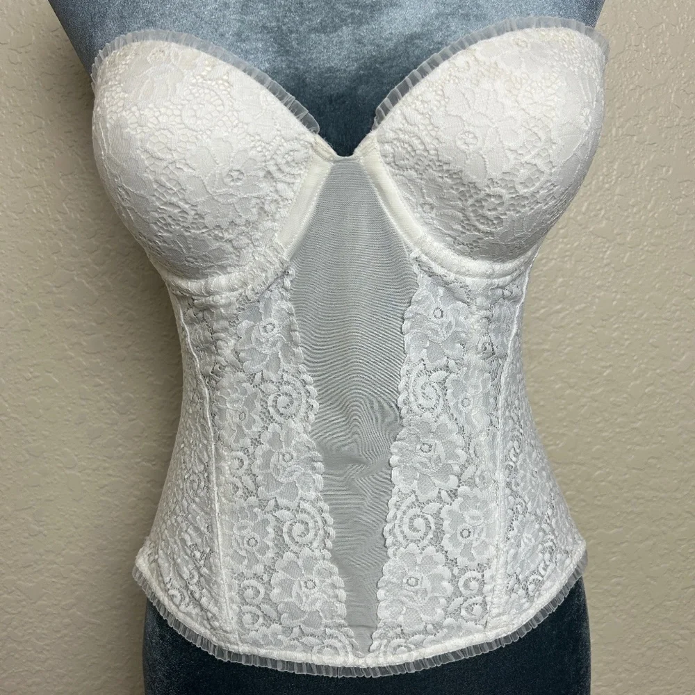 Maidenform White Lace Cups & Side Front Strapless Underwire Boned Bustier - 36A - Picture 9 of 9